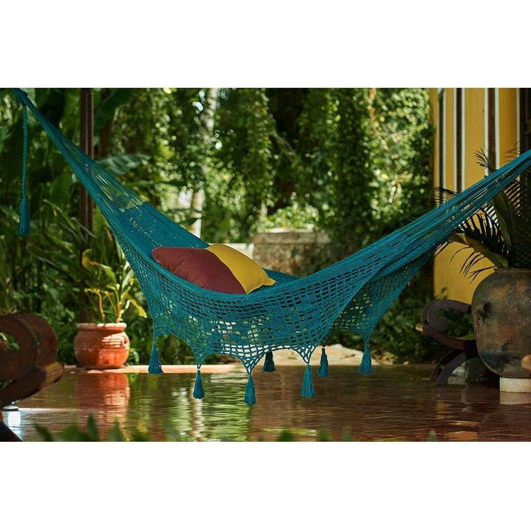Outdoor undercover cotton Mayan Legacy hammock with hand crocheted tassels Queen Size Bondi - Magdasmall