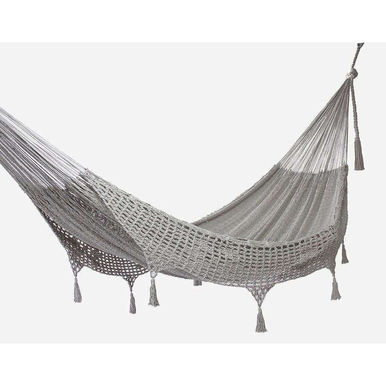 Outdoor undercover cotton Mayan Legacy hammock with hand crocheted tassels Queen Size Dream Sands - Magdasmall