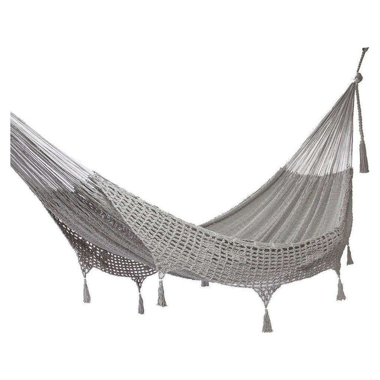 Outdoor undercover cotton Mayan Legacy hammock with hand crocheted tassels Queen Size Dream Sands