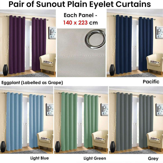 Pair of Blockout Plain Eyelet Curtains Blue