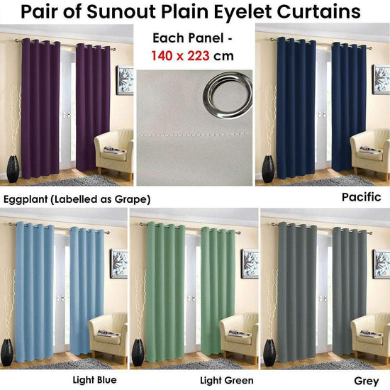 Pair of Blockout Plain Eyelet Curtains Blue - Magdasmall