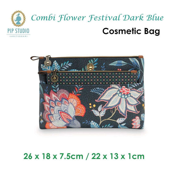 PIP Studio Combi Flower Festival Dark Blue Cosmetic Bag