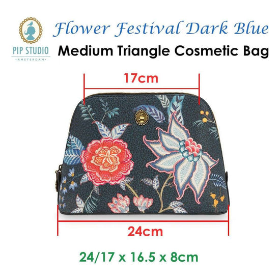 PIP Studio Flower Festival Dark Blue Medium Triangle Cosmetic Bag