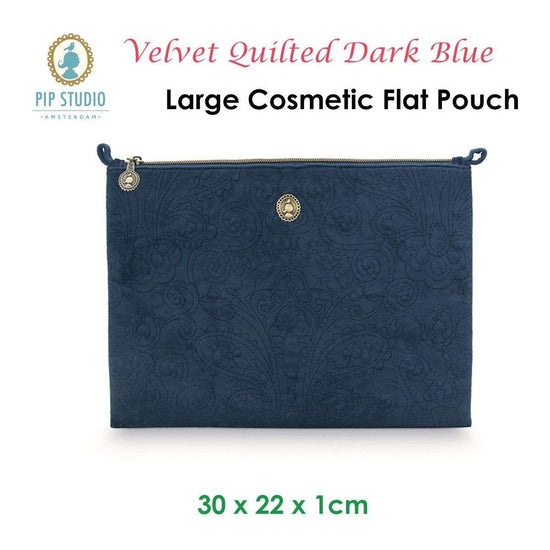 PIP Studio Velvet Quilted Dark Blue Large Cosmetic Flat Pouch