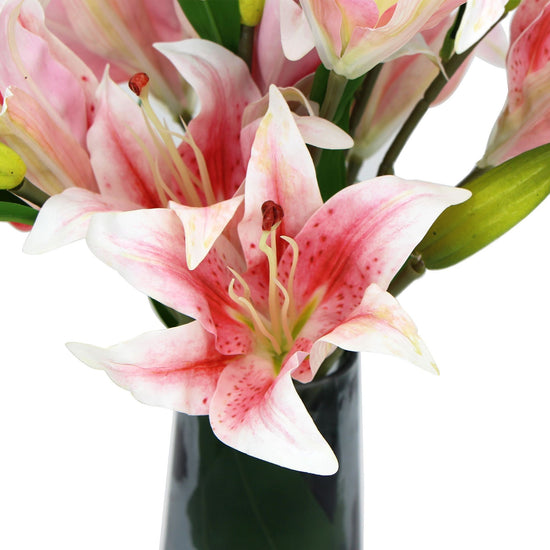 Premium Faux Pink Lily in Glass Vase (Artificial Tiger Lily Arrangement) - Magdasmall