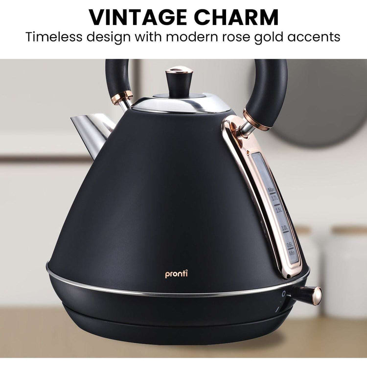 Pronti 1.7L Rose Trim Collection Kettle - Black