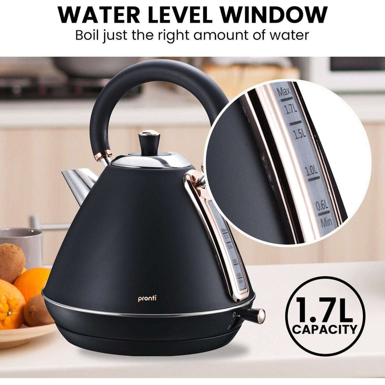 Pronti 1.7L Rose Trim Collection Kettle - Black