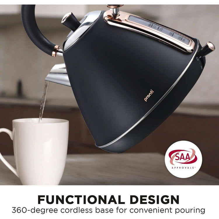 Pronti 1.7L Rose Trim Collection Kettle - Black