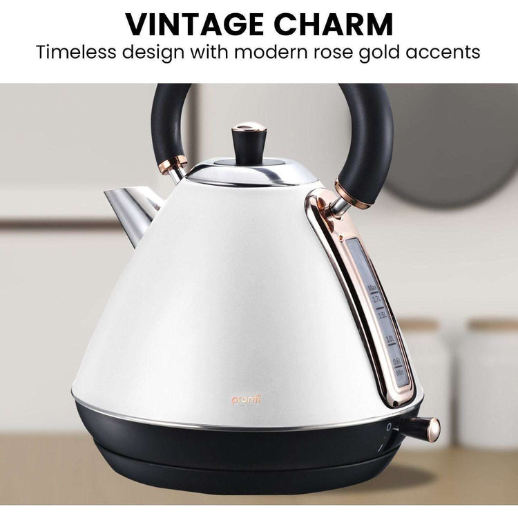 Pronti 1.7l Rose Trim Collection Kettle - White - Magdasmall