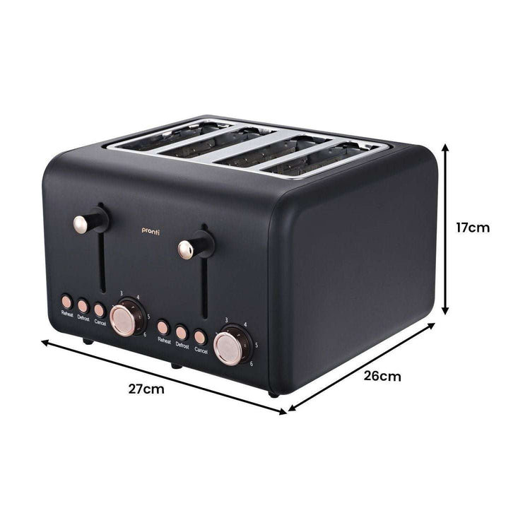 Pronti 4 Slice Toaster Rose Trim Collection - Black - Magdasmall