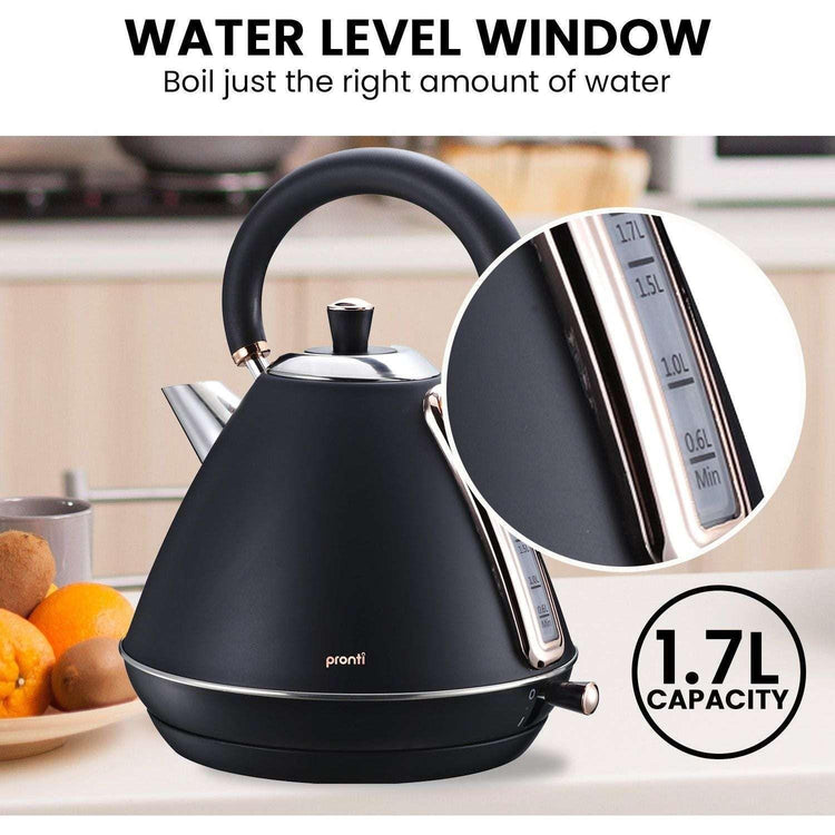 Pronti Rose Trim Collection Toaster & Kettle Bundle - Black