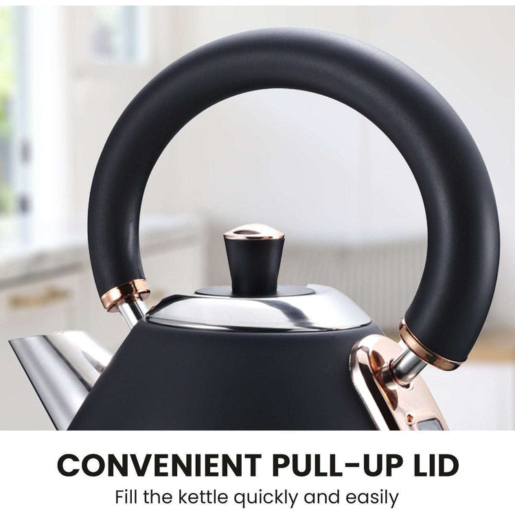 Pronti Rose Trim Collection Toaster & Kettle Bundle - Black
