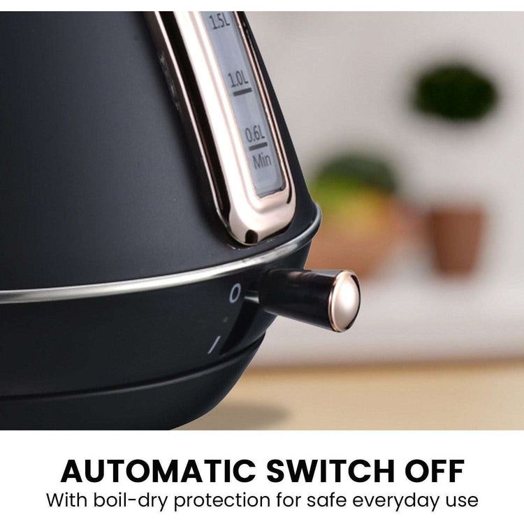 Pronti Rose Trim Collection Toaster & Kettle Bundle - Black