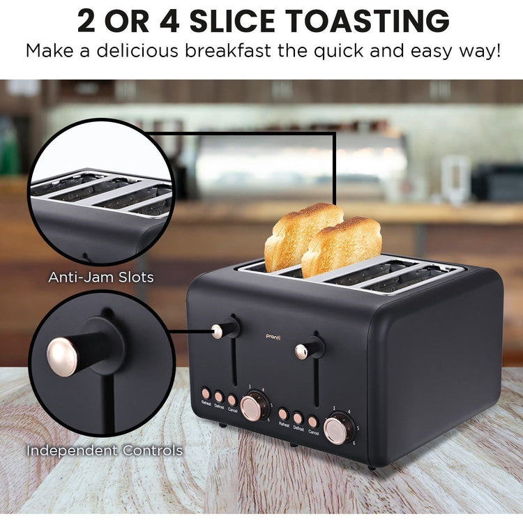Pronti Toaster, Kettle & Coffee Machine Breakfast Set - Black