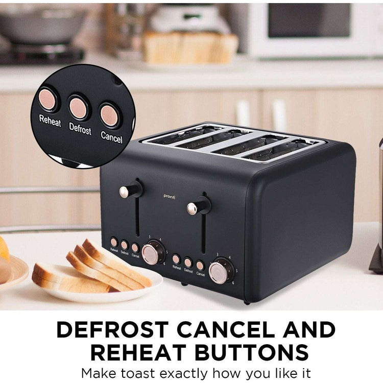 Pronti Toaster, Kettle & Coffee Machine Breakfast Set - Black