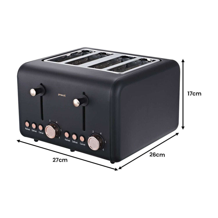 Pronti Toaster, Kettle & Coffee Machine Breakfast Set - Black