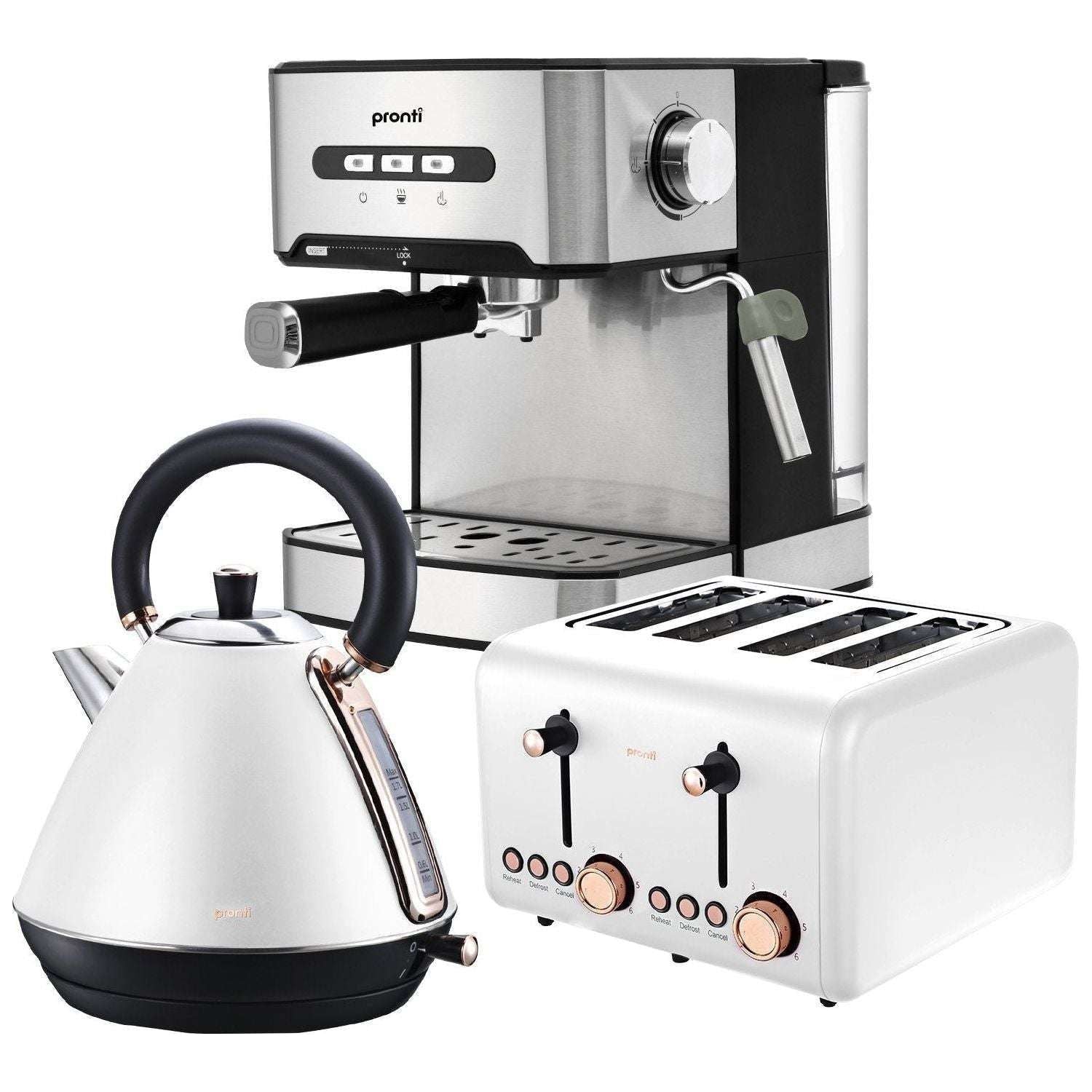 Pronti Toaster, Kettle & Coffee Machine Breakfast Set - White - Magdasmall