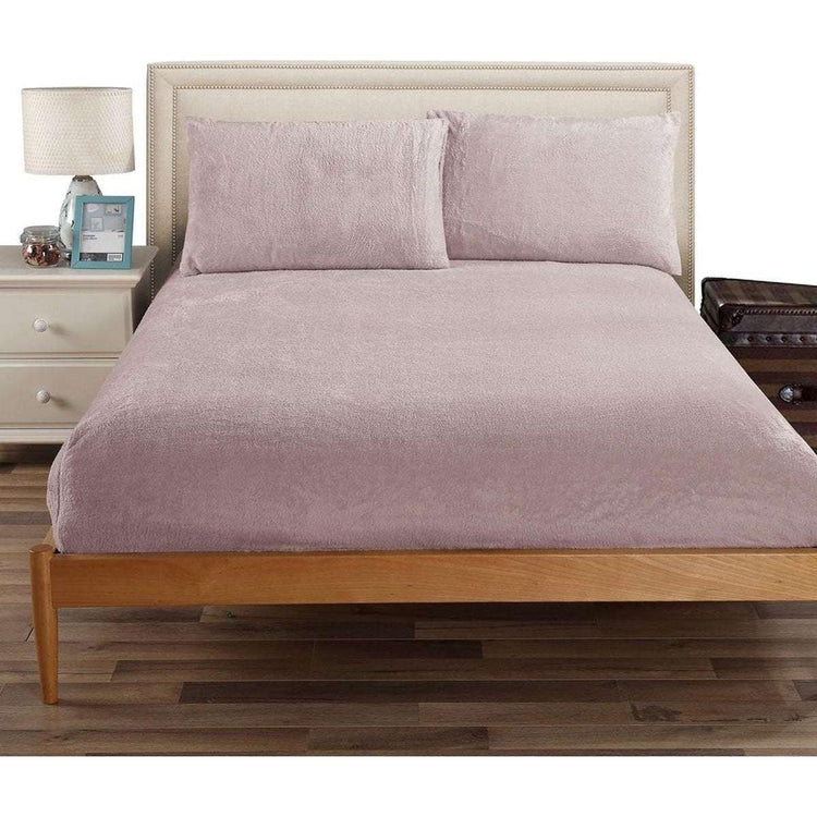 Ramesses Teddy Fleece Fitted Sheet Combo Set Dusty Pink Queen