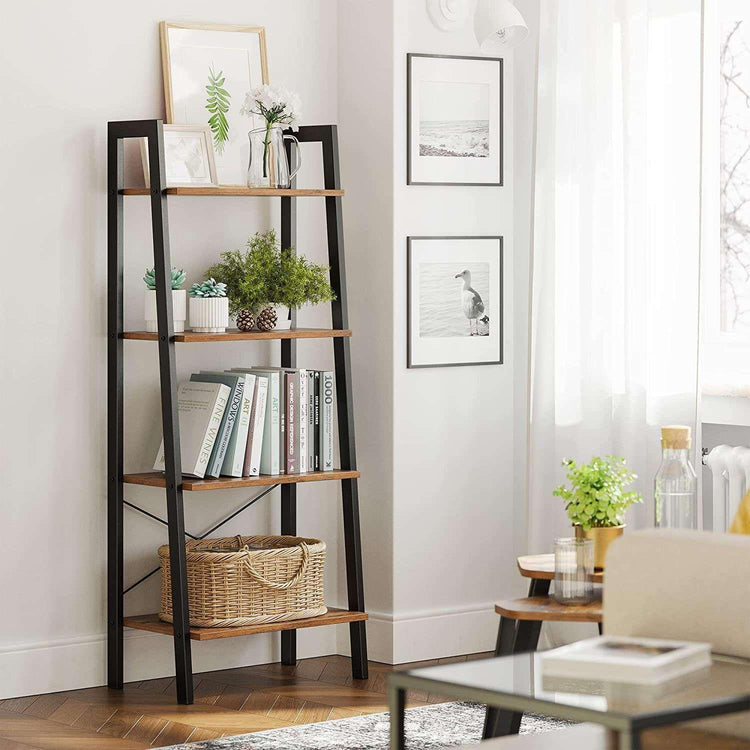 Rustic brown and black steel Metal Frame 4 Tier bookshelf - Magdasmall