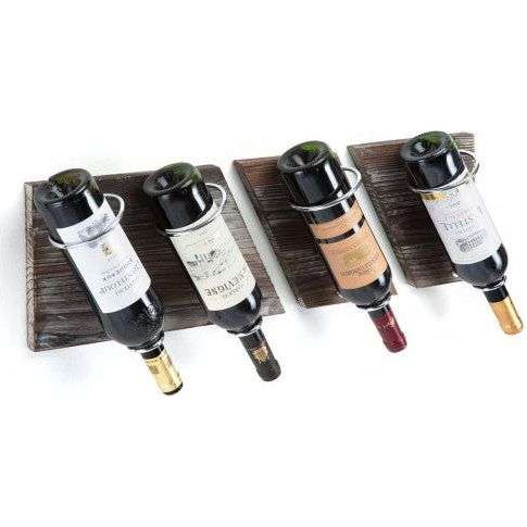 Rustic Wood and Metal Wine Rack Set for 4 Bottle Storage Holder for Home Bar Kitchen Living Room - Magdasmall