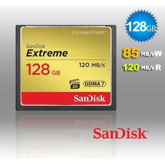 SanDisk 128GB Extreme CompactFlash Card with (write) 85MB/s and (Read)120MB/s - SDCFXSB-128G