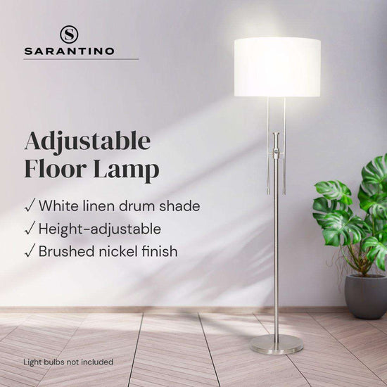 Sarantino Brushed Nickel Height-Adjustable Metal Floor Lamp