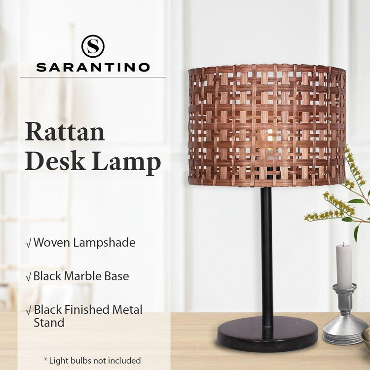 Sarantino Rattan Desk Lamp With Black Marble Base - Magdasmall