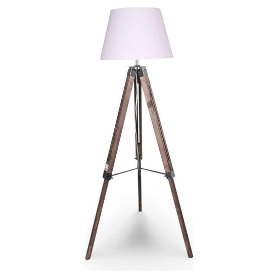 Sarantino Solid Wood Tripod Floor Lamp Adjustable Height White Shade - Magdasmall