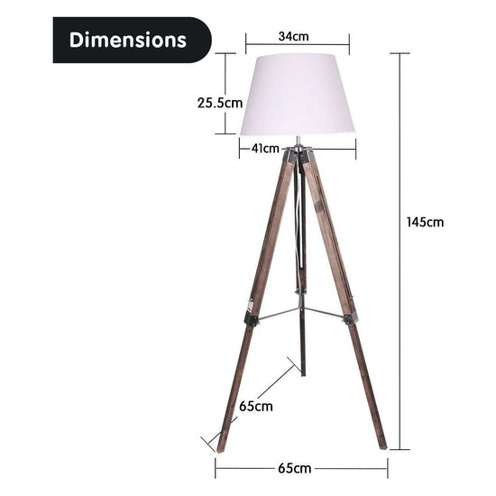Sarantino Solid Wood Tripod Floor Lamp Adjustable Height White Shade - Magdasmall