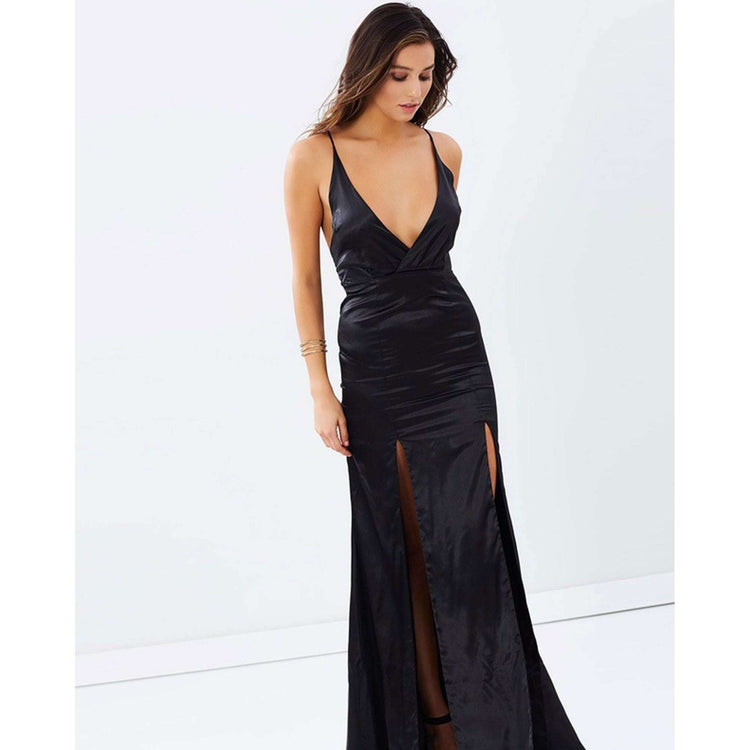 Satin Evening Dress With Front Splits - Magdasmall