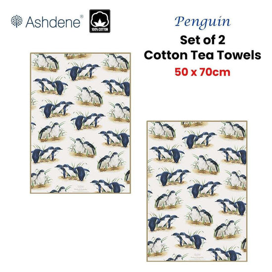 Set of 2 Birds of Australia Kitchen Tea Towels Penguin 50 x 70 cm