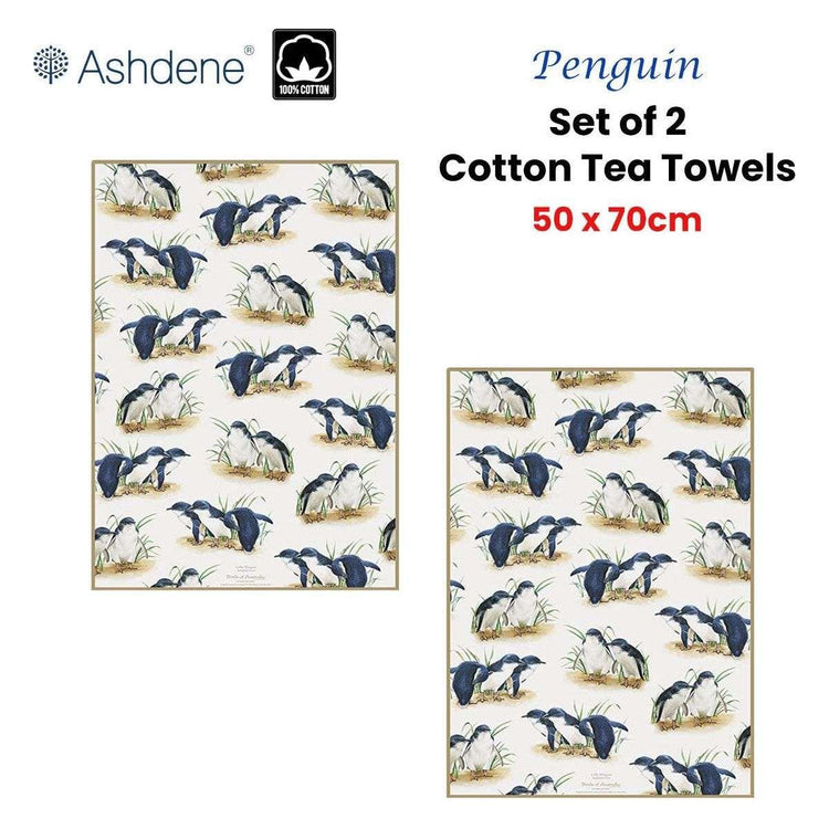 Set of 2 Birds of Australia Kitchen Tea Towels Penguin 50 x 70 cm