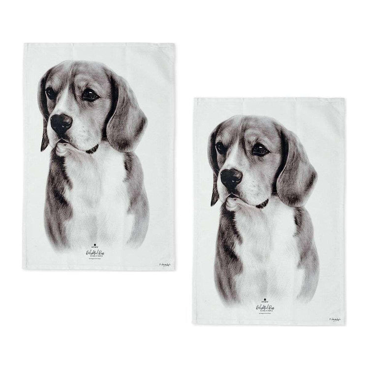Set of 2 Delightful Dogs Cotton Kitchen Tea Towels 50 x 70 cm Beagle