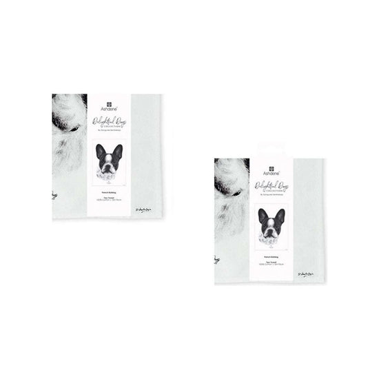Set of 2 Delightful Dogs Cotton Kitchen Tea Towels 50 x 70 cm French Bulldog