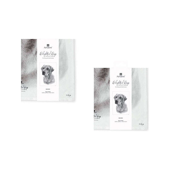 Set of 2 Delightful Dogs Cotton Kitchen Tea Towels 50 x 70 cm Labrador