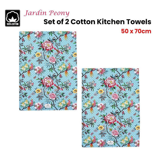 Set of 2 Jardin Peony Cotton Kitchen Tea Towels 50 x 70 cm