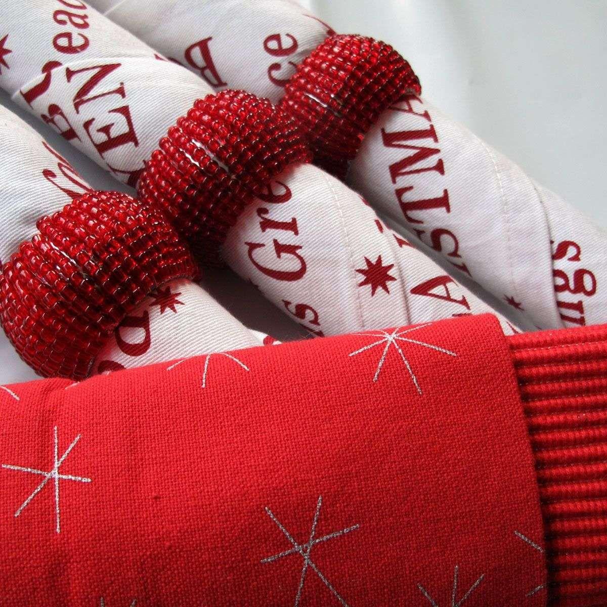 Set of 4 Fiona Cotton Placemats with Napkins and Napkin Rings Red White - Magdasmall