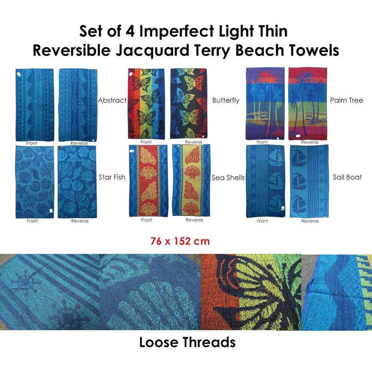 Set of 4 Imperfect Jacquard Terry Beach Towels Palm Tree