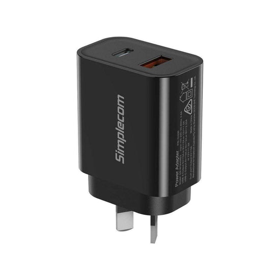 Simplecom CU220 Dual Port PD 20W Fast Wall Charger USB-C + USB-A for Phone Tablet