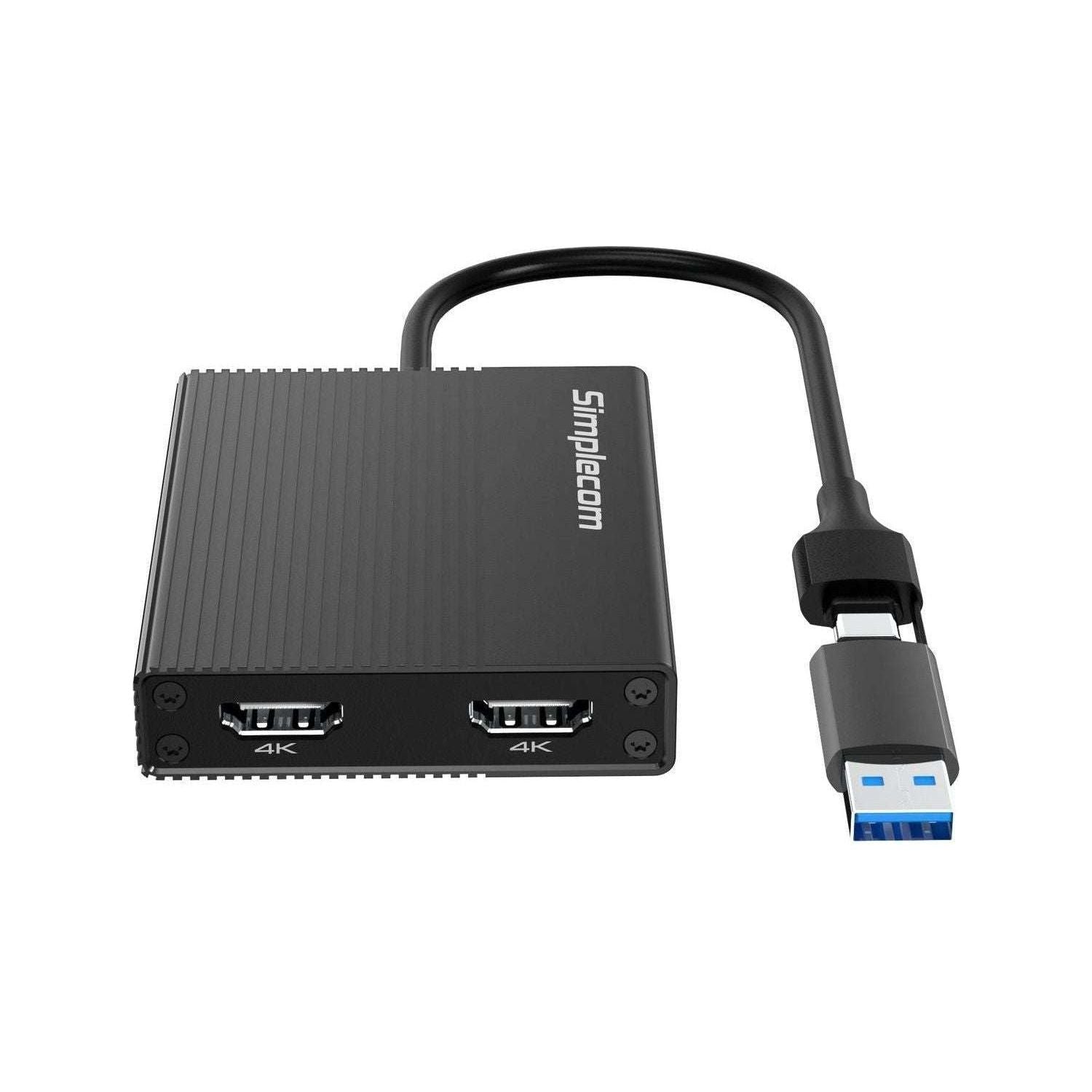 Simplecom DA369 USB 3.0 or USB-C to Dual 4K HDMI 2.0 Display Adapter for 2x 4K@60Hz Extended Screens