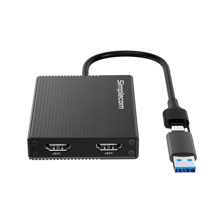 Simplecom DA369 USB 3.0 or USB-C to Dual 4K HDMI 2.0 Display Adapter for 2x 4K@60Hz Extended Screens
