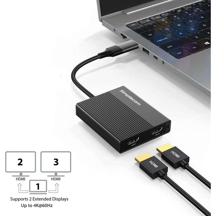 Simplecom DA369 USB 3.0 or USB-C to Dual 4K HDMI 2.0 Display Adapter for 2x 4K@60Hz Extended Screens
