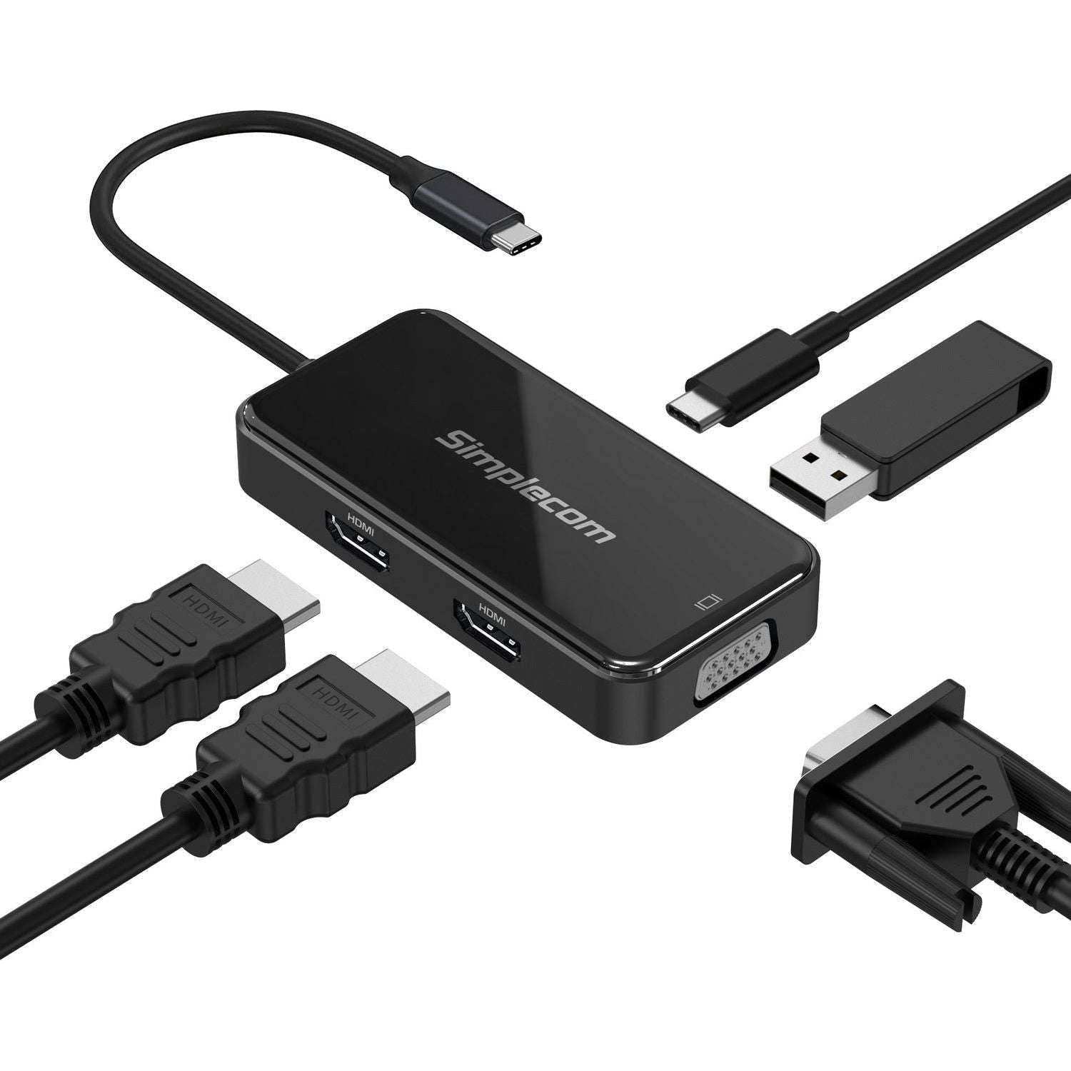 Simplecom DA451 5-in-1 USB-C Multiport Adapter MST Hub with VGA and Dual HDMI