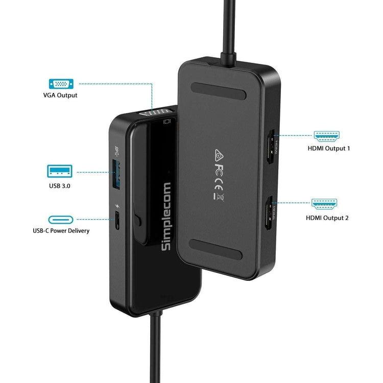 Simplecom DA451 5-in-1 USB-C Multiport Adapter MST Hub with VGA and Dual HDMI