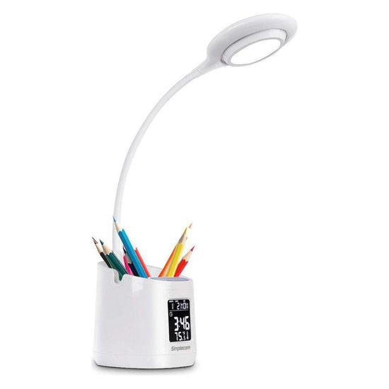 Simplecom EL621 LED Desk Lamp with Pen Holder and Digital Clock Rechargeable