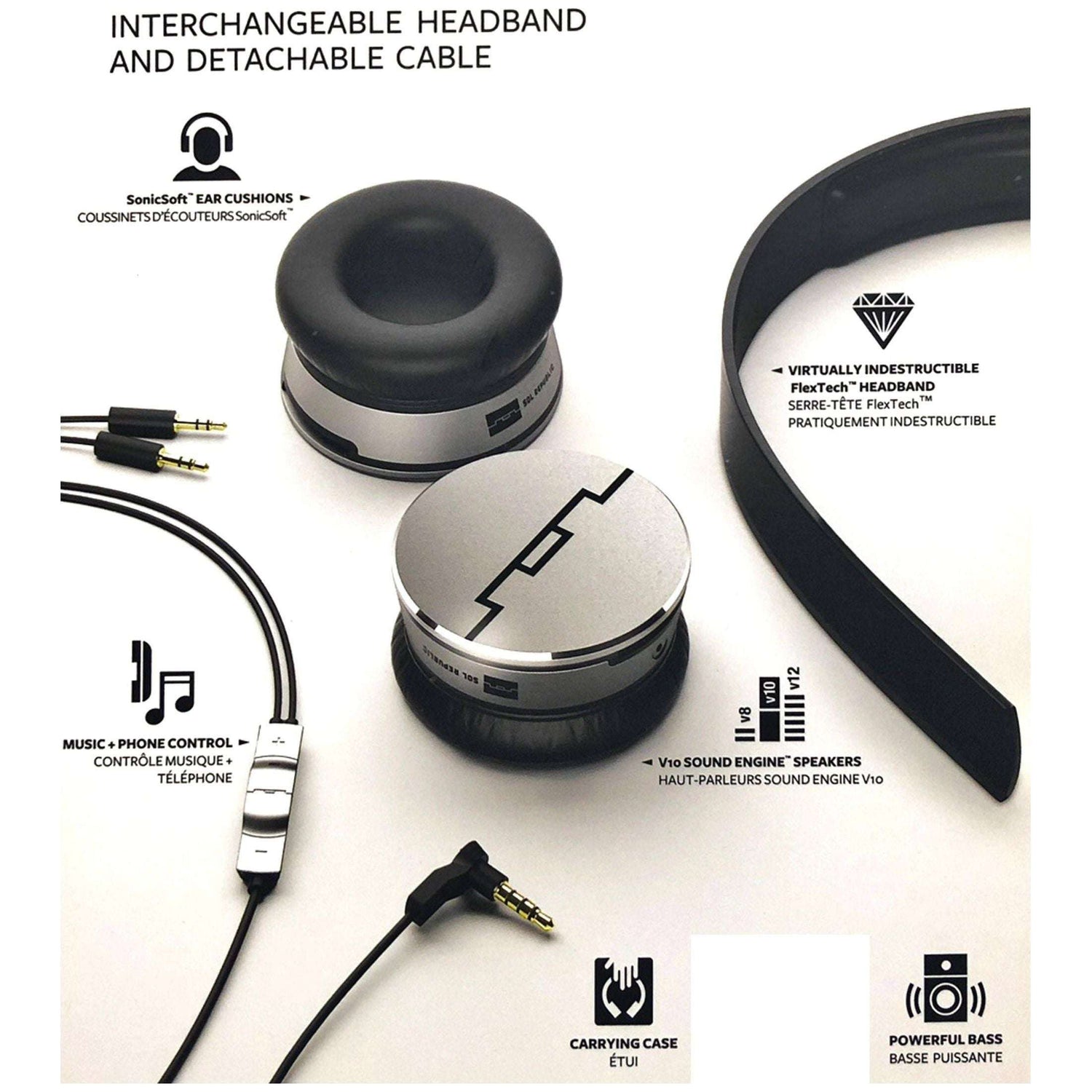 SOL Republic Tracks HD High Def V10 Headphones On Ear Wired Silver Grey