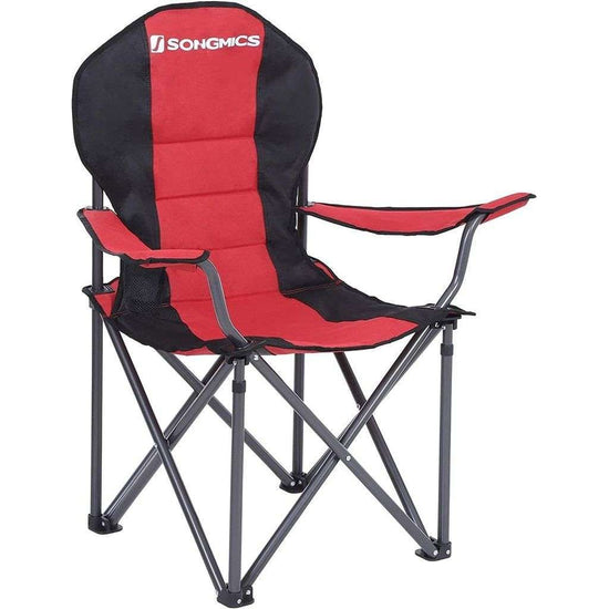 SONGMICS Folding Camping Chair with Bottle Holder Red and Black