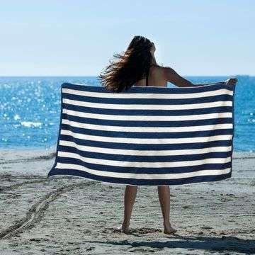 striped cotton terry beach towel blue stripes 1pc - Magdasmall