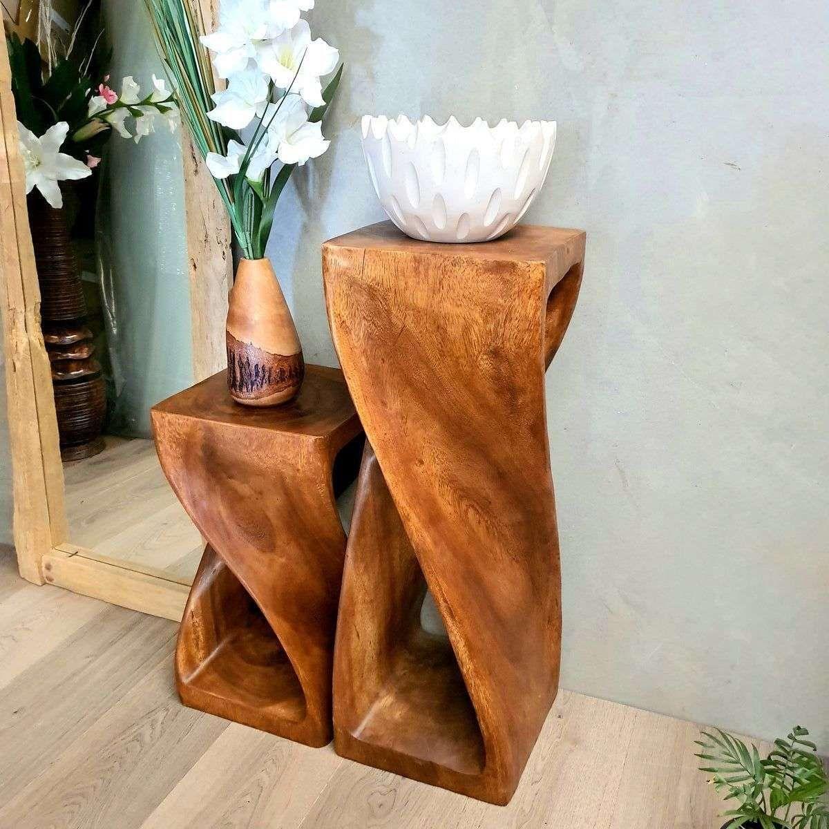 The Twist Raintree Wood Side Table/Corner Table/Planet Stand NB Finish