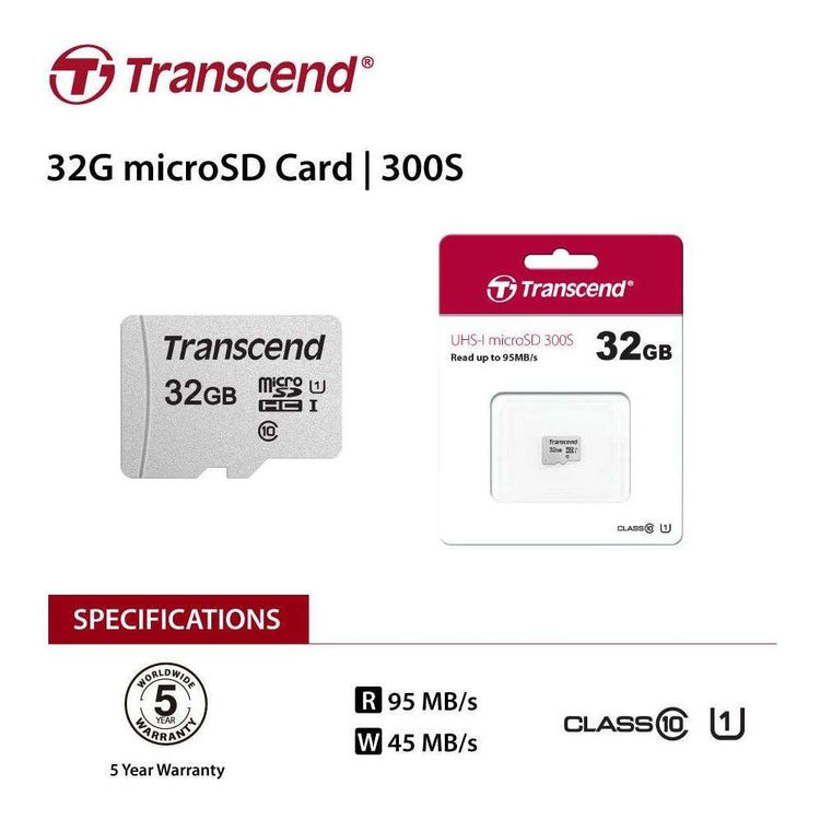 TRANSCEND TS32GUSD300S 32GB UHS-I U1 microSD w/o Adapter (microSDHC I, C10, U1)